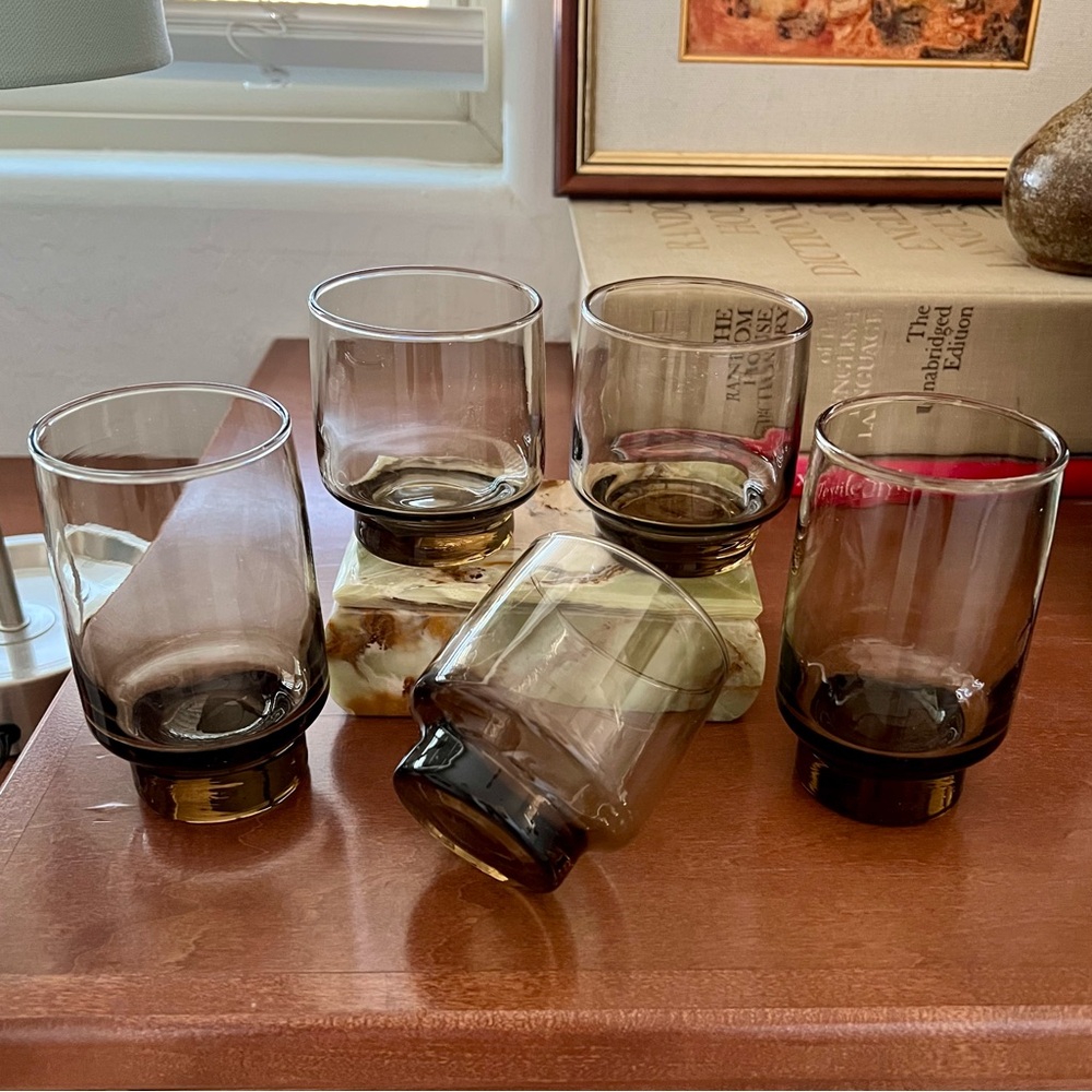 Vintage MCM Libbey Tawny Smokey Brown Rocks Highball Glasses - Picture 6 of 7